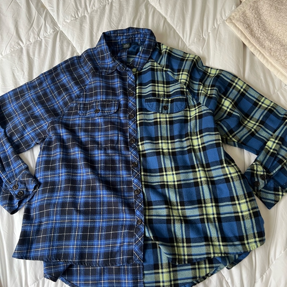 90s vibes Blue and Green Plaid Button-Up Shirt